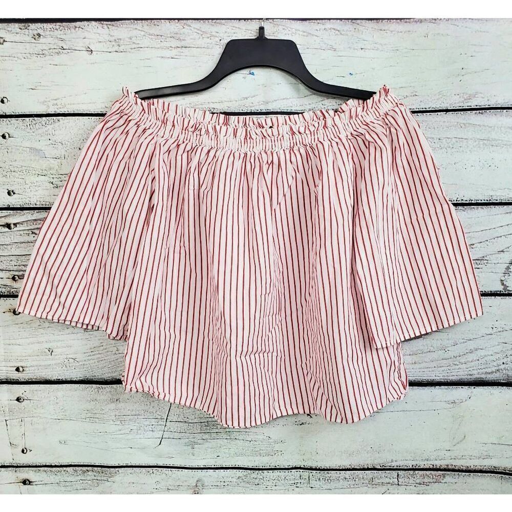 Forever 21 Medium White/Red Strip Off Shoulder Top